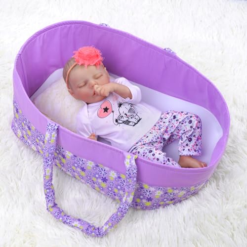 Babeside Reborn Baby Dolls Bassinet Foldable Baby Doll Crib Bed Soft Doll Carrier Doll Accessories With Handle For 17-22 Inch Baby Dolls Girls cover