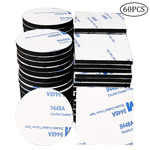Preisvergleich Produktbild Nuosen selbstklebende Schaumstoff-Pads, doppelseitige Klebestreifen für Wand und Boden, Türen, Kunststoffe, Gläser, Metall (40 x 40 x 3 mm, Schwarz, quadratisch und rund) 60 Stück