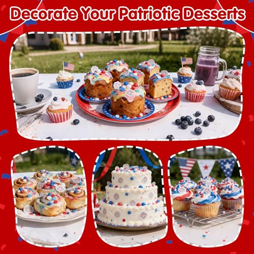 Image of 4th of July Edible Sprinkles,Red White Blue Patriotic Sprinkles Mix Edible Fireworks Wafer Paper,130g,Round Confetti Pearls Sprinkle for Cake Decorating,Flag Day,Juneteenth Independence Day Cupcake Donut Cookie Decorations for Fourth of July Party