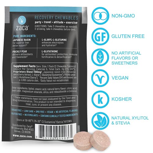 Zaca Recovery Chewable Supplement | Hydration + Recovery | Party, Travel, Exercise & Altitude | Sugar Free & Gluten Free | Mixed Berry, 6 Packs = 12 Tablets #TOP2
