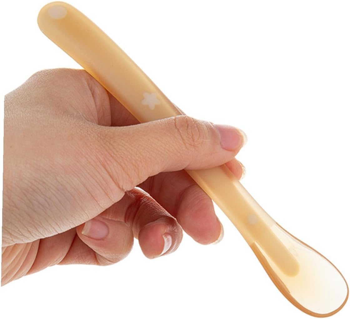 Alasum Silicone Spoon with Wide Head and Nonslip Handle Soft Training Utensil for Weaning and Self-feeding Lightweight Travel-friendly Spoon in Light Yellow