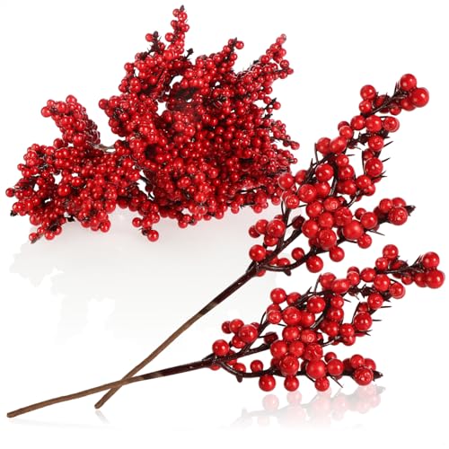 com-four® 25x Streudeko, dekorative Zweige mit Beeren, Dekozweige zum...