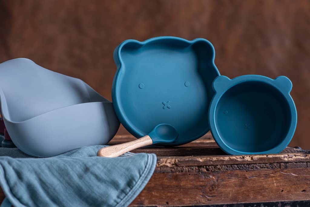 Coffret cadeau premier repas (bleu nuit/gris perle/bleu paon)