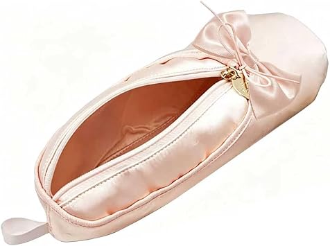 Ballet Dance Shoe Makeup Bag, Cute Bow Cosmetic Bag for Girls, Small Ballerina Slipper Makeup Pouch Bag, Mini Travel Makeup Brush Holder, Dance Recital Gift for Girls Sealed Zipper Pink Bow
