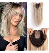 starluck 16 inch Hair Toppers for Women 7"*8" Large Base Light Brown with Blonde Highlight Real H...