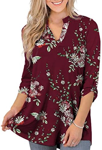 Othyroce Womens Summer Tops 2X Plus Size Tops for Women V Neck Tunics 3/4 Sleeve Blouses Button Down Shirts for Women, Burgundy