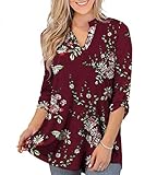 Othyroce Womens Summer Tops 2X Plus Size Tops for Women V Neck Tunics 3/4 Sleeve Blouses Button Down