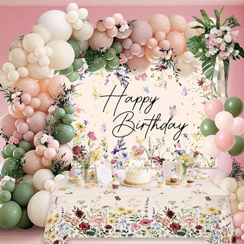 Wildflower Birthday Decorations for Women Girls, Sage Green Dusty Pink