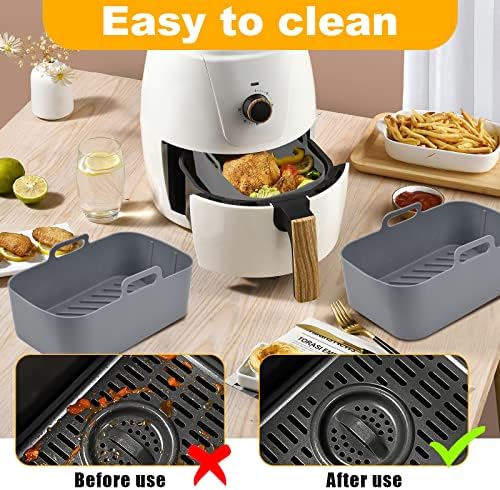 Pipihome Silicone Pot For Ninjas Dual Air Fryer, 2PCS Silicone Air Fryer Liners Double Air Fryer Silicone Air Fryer Basket, Air Fryer Rack Accessories for Air Fryer, Oven, Microwave (Gray)