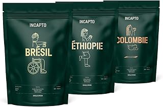 Incapto Pack de Cafés Meilleures Ventes | Café en Grain Naturel de Spécialité | Origines - Colombie, Brésil et Éthiopie | Specialty Coffee +80 points SCA | 3 sachets de 500g