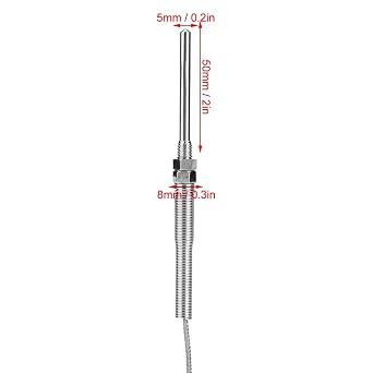Thermocouple Probe, PT100 Temperature Sensor Probe, Three Wire Thermocouple Temperature Sensing Wire, 50mm Probe M8 Thread Temperature Sensor Wire 0-400C(2M)