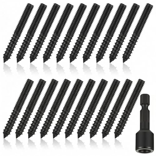 Image of Hicarer 20 Pack 1 /4-20 x 1-1 /2 Inch Hanger Bolts Double Headed Bolts with Driver Self Tapping Screw Threaded Rod Screws for Furniture Double Headed for Wood Furniture Joint, Black