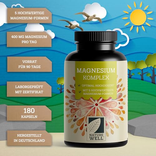 Magnesium Komplex 180 Kapseln, 400 mg Magnesium pro Tag aus 5 hochwertigen Formen: Magnesiumoxid, Citrat, Bisglycinat, Malat & Ascorbat, laborgeprüft mit Zertifikat, Vorrat für 3 Monate – Bild 3