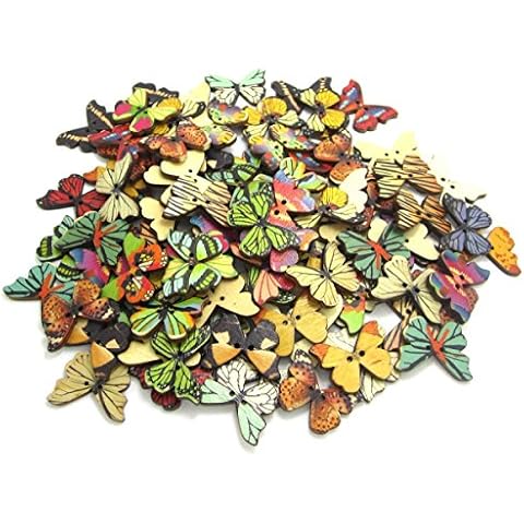 NAMVO 100PCS Colourful Wooden Butterfly Buttons Cover