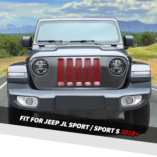 Image of 7PCS Mesh Grille Inserts Fit for Jeep Wrangler JL Sport /Sport S 2018-2024 (Red)