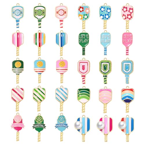 30PCS Pickleball Charms for Jewelry Making, Pickleball Necklace Bracelet Earrings Making Charms Bulk, Enamel Paddle Pendant Charm for DIY Pickleballs Accessories Crafts Jewelry Gifts