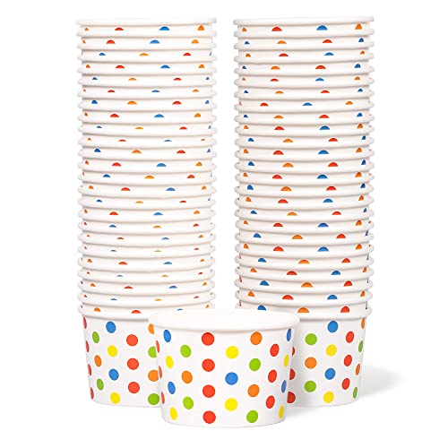 MATICAN Paper Ice Cream Cups - 50-Count 9-Oz Disposable Dessert Bowls for Hot or Cold Food, 9-Ounce Party Supplies Treat Cups for Sundae, Frozen Yogurt, Soup, Colored Polka Dots