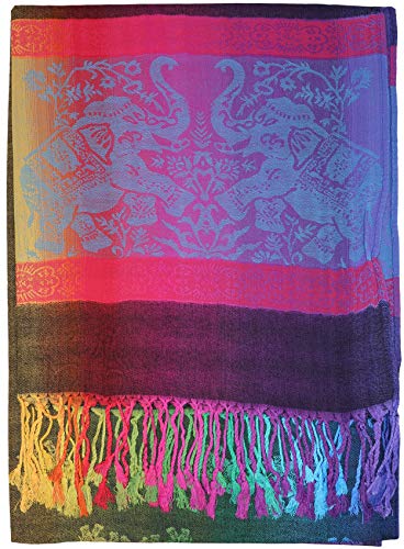 Colorful Elephant Peacock Feather Pashmina Scarf Shawl Wrap4