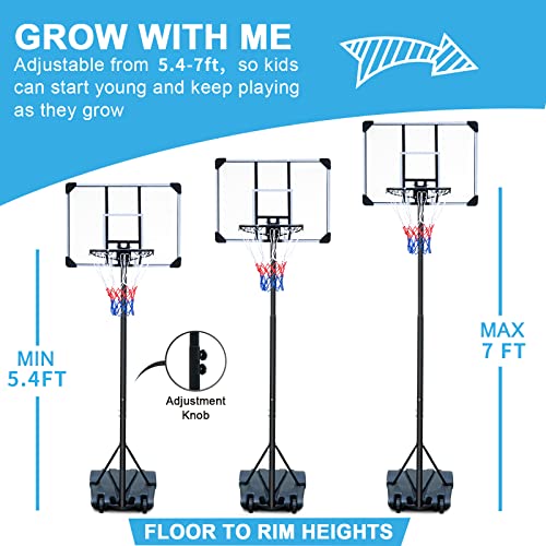 Portable Basketball Hoop Stand w/Wheels for Kids Youth Adjustable Height 5.4ft - 7ft Use for Indoor Outdoor Basketball Goals Play Set - Thumbnail 3