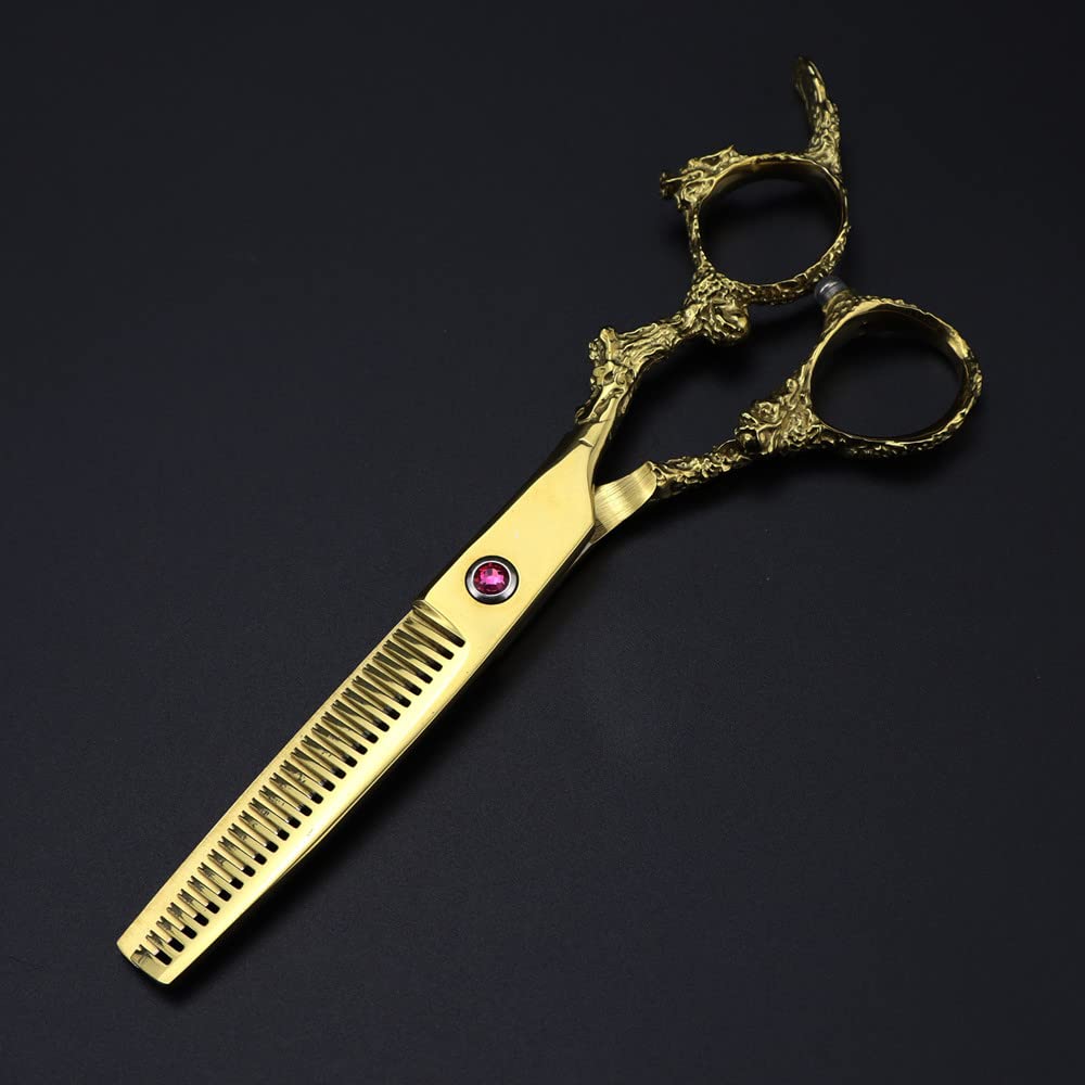 Tijeras de peluquería Profesionales de Acero de 15 cm con Mango de dragón Dorado para Cortes de Pelo y entresacado. Set de peluquería.