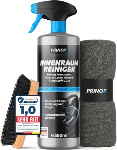 PRINOX Profi Auto Innenraum Reiniger Set 500ml - Cockpitpflege für die Innen Reinigung von Kunststoff Polster Leder & Armaturen - Autopflege Innenraumreiniger mit Bürste - Cockpit Reiniger