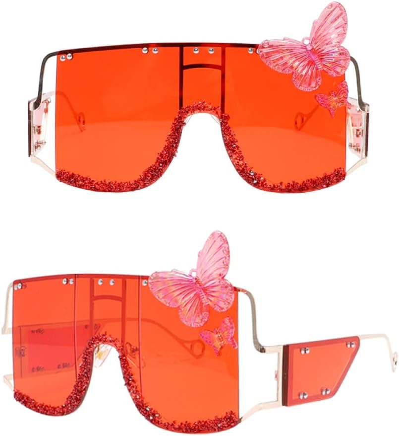 Oversize Rivet Butterfly Diamond Sunglasses Steampunk Women Men Vintage Goggles Eyeglasses Retro Shades UV400