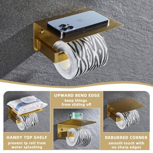 Image of Angle Simple Toilet Paper Holder with Shelf, Brushed Dark Gold