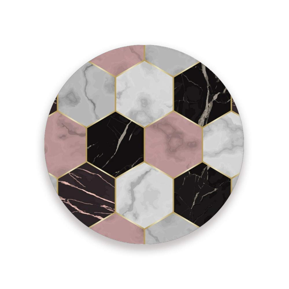 Top Carpenter Printed Round White Pink and Black Hexagon Marble Ceramic Coasters with Cork-Backed for Coffee Drink Cup Mat Absorbent Stone Coaster Set of 1/2/4