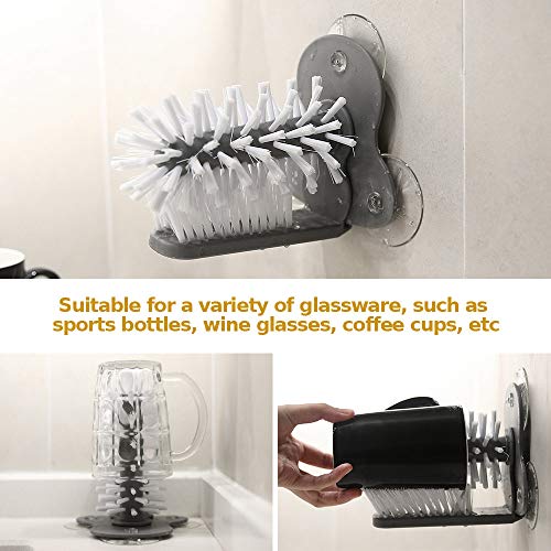 Pawaca Bottle Cleaning Brush Glass Cup Washer For Sink With Suction Base, Cup Cleaner Brush For Beer Cup, Long Leg Cup, Red Wine Glass And More Bar Kitchen Sink Home Tools Grey #TOP5