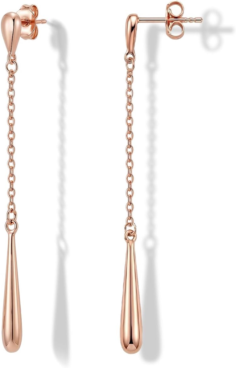 RANEECOCO 925 Sterling Silver Posts | 14K Gold Plated Teardrop Dangle Earrings for Women | Hypoallergenic Long Chain Dainty Drop Earrings | Trendy Jewelry Gift in Box