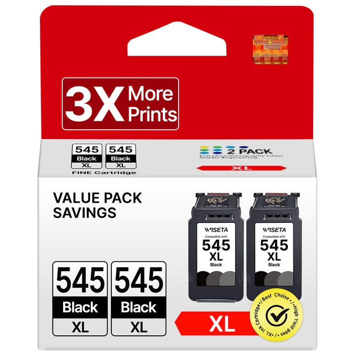 WISETA PG-545XL Patronen für Canon Druckerpatronen 545 XL Multipack für PIXMA MX495 TS3150 TR4551 MX490 MG3050 TS3350 MG2950 MG2550S TS3151 TR4500 tintenpatronen(2 Schwarz)