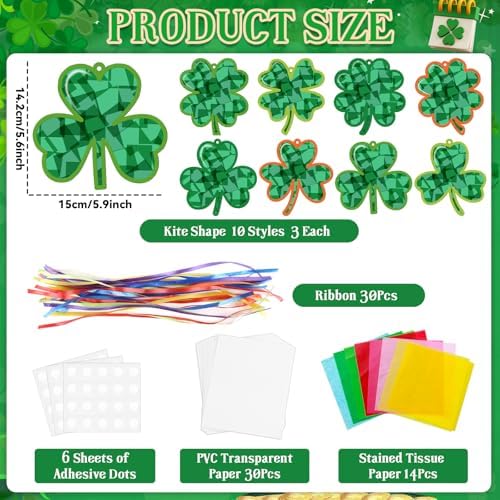 Lonfliness 32Sets St. Patrick's Day Suncatchers Craft Kit DIY Shamrock Window Stained Glass Effect Paper Lucky Clover Home Decoration Art Creative Activity Project Gift Favor image 5