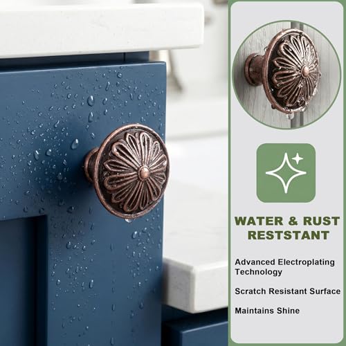 Image of DWYL & LWYD 10 Pack Antique Copper Kitchen Cabinet Knobs -1.4 inch Dia Solid Zinc Alloy Single Hold Knob - Round Vintage Copper Knobs for Cabinets and Drawers,Cabinet Handles Vintage Drawer Pulls