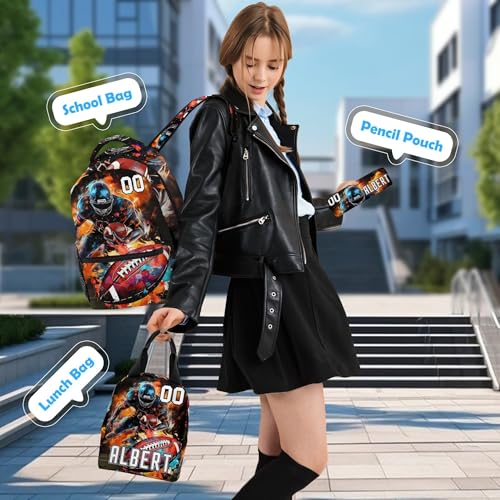 Back to School Personalized Backpacks for Boys Backpack and Lunch Box Set Gifts for Son Football Customized Kids Backpack Custom Backpacks Shoulders with Name Casual Daypack School Bags2