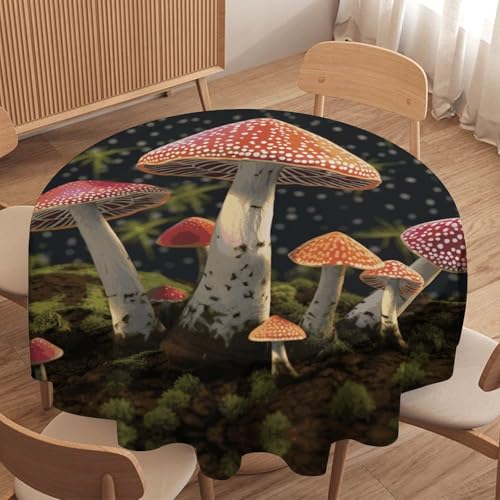 Nappe ronde motif champignon 178cm lavable pour table de cuisine