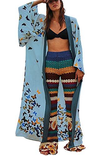 YouKD Bohemian Kimono Long Sleeve Cardigan Beach Swimsuit Cover Up Maxi Dress for Women