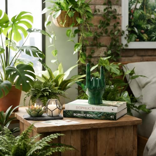 Estatua decorativa de mano I Love You en resina verde miniatura 2