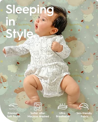 Image of Space Crib Fitted Sheet, Super Stretchy Jersey Star Crib Sheets, Buttery Soft Boy Crib Mattress Sheets, Ultra Breathable Baby Bed Sheets 28x52x9 Extra Deep Pocket, 2 Pack