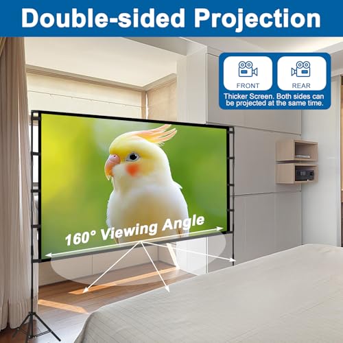 Beamer Leinwand mit Stativ, 120 Zoll Projektor Leinwand Tragbare Outdoor Kino, Faltenfrei 16:9 HD Rear Front Garten Projektion mit Tragetasche für Camping Home Party Theater Nächte