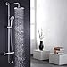 Produktbild Duschsystem aus Edelstahl Rund inkl. Duschsäule Thermostate Duschkopf Handbrause mit 5 Strahlmodelle Brauseschlauch, Überkopfbrauseset für Regendusche Anti-Kalk Höhenverstellbar 75-125cm Hausbath