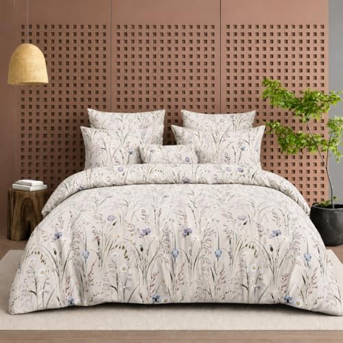 Image of DECOR2ADMIRE 300 Thread Count Cotton Floral Bedsheet Set | Soft Luxury Bed Sheet with 2 Pillow Covers | Breathable Bedding for Bedroom (Double King 90 inch x 100 inch) (White Floral Print)