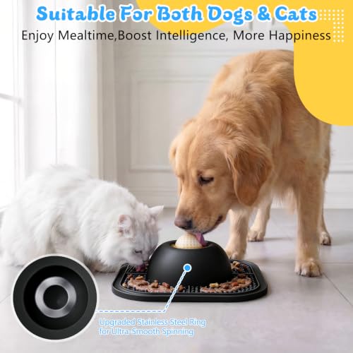 Image of Slow Feeder Dog Bowls & Lick Mat for Liquid and Thick Treat, Anti-Slip Dog Lick Bowl with Interactive Rolling Ball, 5 /6 Cup Pup Licking Toy for Large Medium Small Dogs and Cats-Large Black