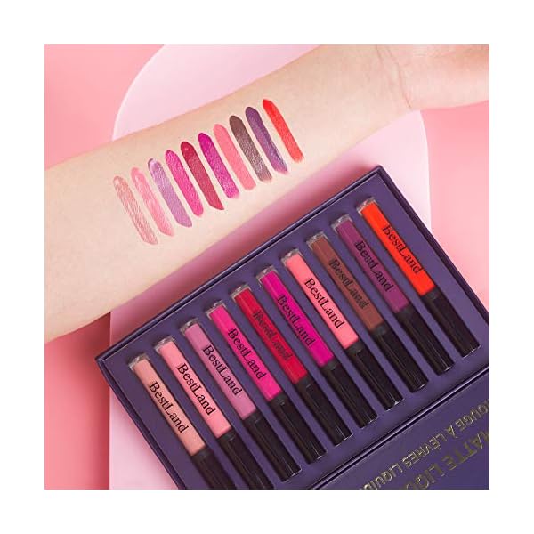 BestLand 10pcs/Set Matte Lipstick Lip Kit, Velvety Liquid Lipstick Waterproof Long Lasting Durable Nude Lip Gloss Beauty Cosmetics Gift Box Makeup Set Kit (10 Piece Set)