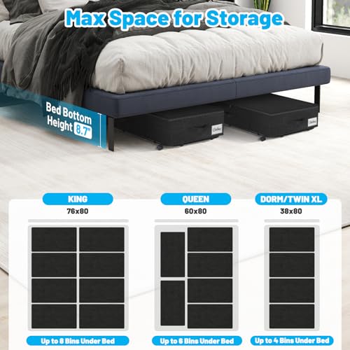 Image of Large Sturdy Under Bed Storage with Wheels, 2 Pack 50L Rolling Underbed Storage Bins, Under Bed Containers Drawer with Metal Bottom Support, Bedroom Organizer with Lids for Clothes, Shoes, Blankets