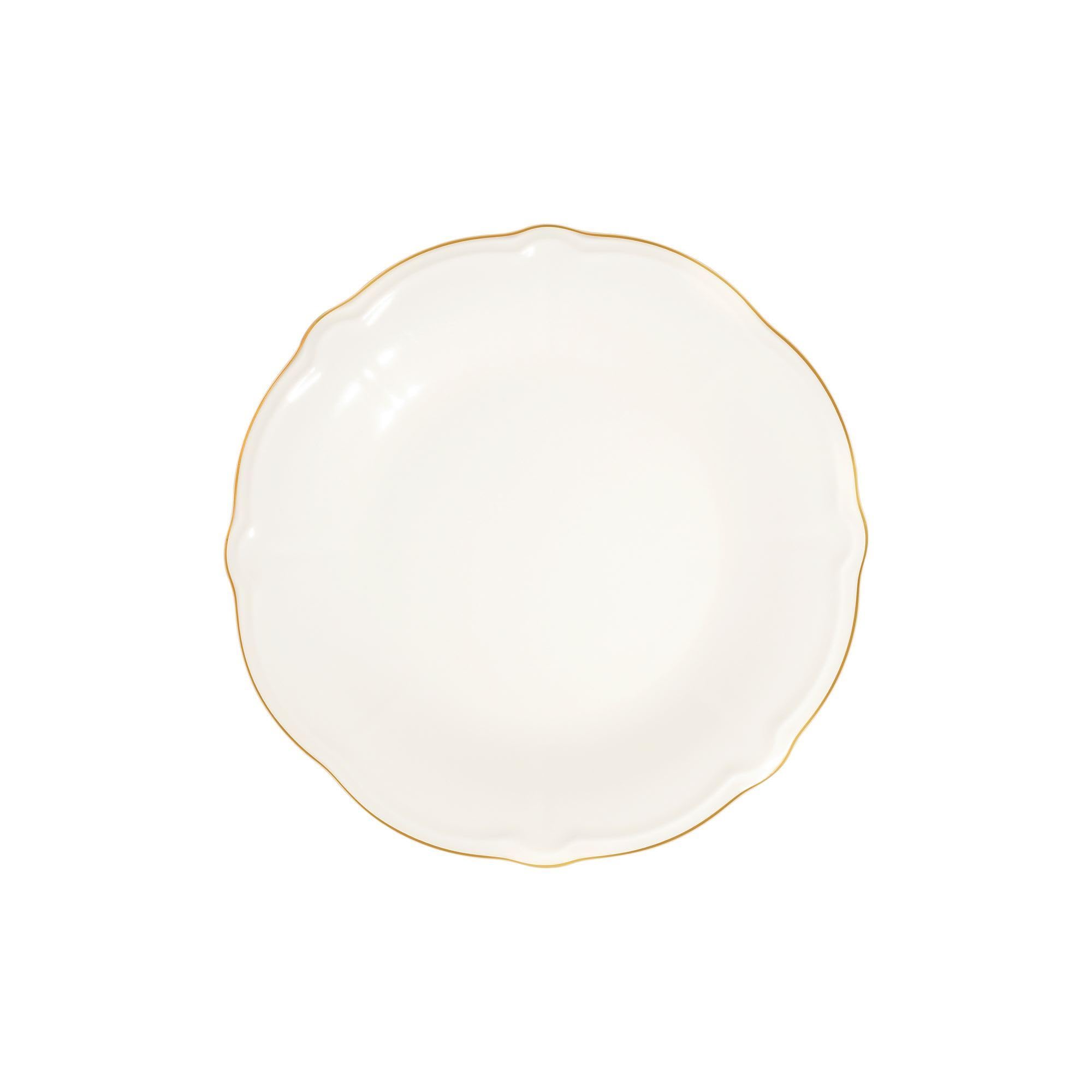 Elegancki 24-częściowy serwis obiadowy, 100% porcelana, biały i złoty | w zestawie talerze do serwowania, miski i talerze deserowe | można myć w zmywarce i używać w kuchence mikrofalowej