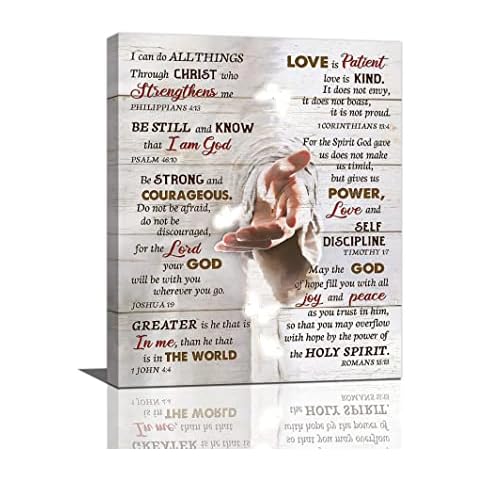 AUBNICO Christian Bible Verse Wall Art Hand Of God Jesus Motivational Pictures Religious Inspirational Artwork Paintings Canvas Framed Home Decor For Church Bedroom Bathroom 16*20inch Cover