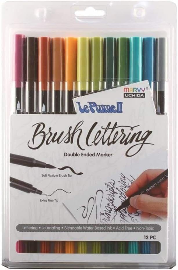 UCHIDA Natural Colored 12 Piece Brush Lettering Marker Set