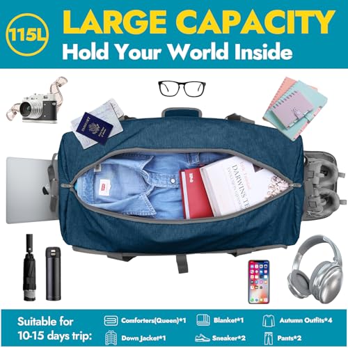 Image of Canway 115L Travel Duffel Bag, Foldable Weekender Bag with Shoes Compartment for Men Women Water-proof & Tear Resistant