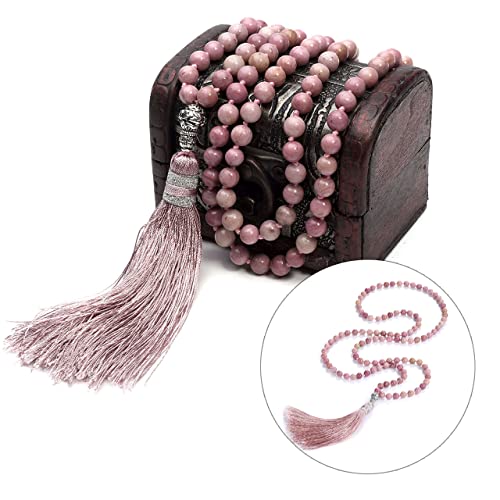 Top Plaza Womens 108 Mala Prayer Beads Wrap Necklace with Long Tassel Healing Crystal Stone Necklaces Yoga Meditation Reiki Quartz Jewelry2