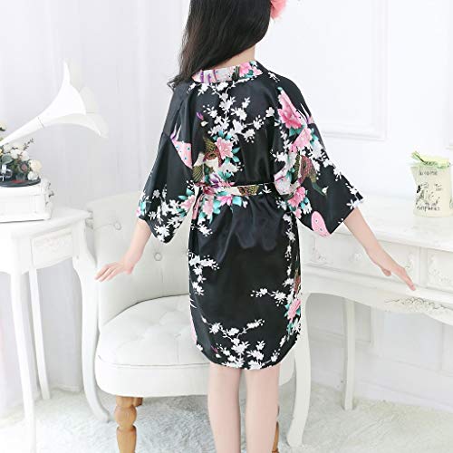 Kids Girls Silk Floral Kimono 𝗥obe for Wedding Birthday Party Satin Soft Spa Beach Cover Ups for Teens Toddler2